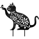 1 st trädgårdsmetall kattstatyer silhuett katt dekorativt järn kattformad väggprydnad för utomhusgård gård trädgårdsdekorationer (svart)