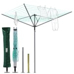 FUDE Rotary Clothes Airer Dryer Washing Line 50m Outdoor Garden 4 Arm folding Rotary Washing Lines with Free Metal Ground Spike and Cover(Grey)