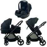Red Kite Push Me Pulsar 3 in 1 Pram Car Seat Travel System All Black From Birth