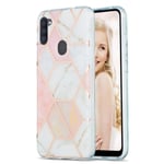 QC-EMART Phone Case for Samsung Galaxy A11, Sparkly Marble Pink Hard Back Transparent TPU Bumper Hybrid Case Shockproof Rugged Tough Protective Cover for Samsung Galaxy A11