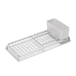 Brabantia Dish Drying Draining Rack (Compact / Light Grey) Easy-Clean Drip Tray and Removable Cutlery Basket, Corrosion-Resistant Aluminium Rack, Compact (20 x 46 cm)