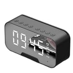 Multifunktionell väckarklocka med spegel, LED-väckarklocka, multifunktionell trådlös Bluetooth (svart) (FMY)
