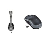 Logitech H110 Wired Headset, Stereo Headphones with Noise-Cancelling Microphone, 3.5-mm Dual Audio Jack, PC/Mac/Laptop - Black & M185 Wireless Mouse, 2.4GHz with USB Mini Receiver, Grey