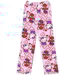 Kvinnor jul tecknad fleece pyjamasbyxor, flickor Print Flanell Sovkläder Byxor Present (överallt print) KT Cat rosa M