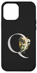 iPhone 15 Pro Max Black Titanium Floral Letter Q Silver Initial personalised Case