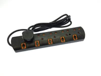 iTrend 5M 13A Switched Extension Lead - Neon Surge Protection - Black/Orange – 5 Way