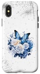 Coque pour iPhone X/XS Rose Blue Butterfly Phone Case,Aesthetic Butterfly Floral