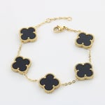 Fyrblad Armband Dam 18k Guld Armband Enkel Design Stil Utsökt Smycke (FMY) Black
