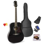 Max SoloJam Classic Acoustic Guitar Pack, Full Size with String Set, Gig Bag, Strap, Picks and Digital Tuner Beginners Kit, Dreadnought Black
