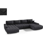 TENDENCIO Beluti - Canapé d'angle panoramique en u Convertible. Tissu Design. Lit + Coffre de Rangement (Noir) noir