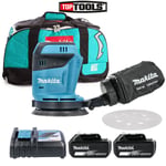 Makita DBO180Z 18V Random Orbit Sander + 2 x 5Ah Batteries, Charger & LXT400 Bag