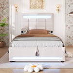 Stoppad säng 90x200cm - Med LED-lampa - Linne - Beige
