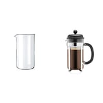 BODUM 1508 Replacement Glass, 8 Cups, 1.0 L, 34 oz, Diameter 9.6 cm, H 18 cm & Cafeteria 8 Cup French Press Coffee Maker, Black, 1.0 l, 34 oz