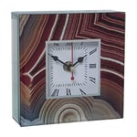 DRW Horloge de Bureau carrée en Verre et Bois Bordeaux et Beige Couches 13,5 x 13,5 x 4,5 cm