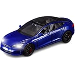 Modell S leksaksbilar 1/24 legering diecast modellbil, dra tillbaka modell S modellbil med ljus och ljud, Tesla Big Model S bilmodell leksak lämplig (blå)