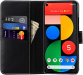 StilGut Wallet Case for Google Pixel 5, Genuine Leather Google Pixel 5 case with Card Holder & Stand Function, Black Nappa