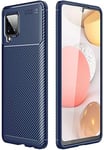 PIXFAB For Samsung Galaxy A12 Case, [Slim Fit] Brushed Shockproof Carbon Fibre [Protective Case] Cover, Gel Rubber Phone Case For Samsung Galaxy A12 SM-A125F (6.5") - Blue