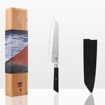 KOTAI Professional Chef’s Knife - Japanese AUS-8 Carbon Steel​ ​Kitchen Knife - 8 Inch Chef Knife Blade with Black Ebony Handle - Kiritsuke Japanese Knife with Knife Guard