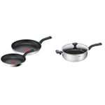 Tefal 2 Piece Comfort Max, 24cm & 28cm Frying Pans, Stainless Steel, Silver, Black & 26cm Comfort Max Stainless Steel Non-Stick Saute Pan and Lid, Silver
