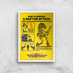 Jurassic World How To Survive A Raptor Attack Giclee Art Print - A2 - White Frame