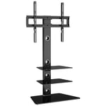 BONTEC TV Floor Stand with 3 Tempered Glass Shelves for 30-65 LED OLED LCD Plasma Flat Curved Screens Height Adjustable Max. VESA 600x400mm up to 40KG