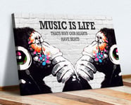 CanvasArtShop MONKEY DJ BANKSY MUSIC IS LIFE CANVAS STREET WALL ART PRINT ARTWORK GORILLA MM (XL 47in x 32in / 119cm x 81cm)