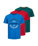 Jack & Jones Mens Casual T-Shirts O-Neck Short Sleeve 3 Multi Pack - Multicolour Cotton - Size Small