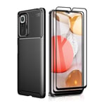 KERUN Case for Xiaomi Poco M3 Pro 5G | Redmi Note 10 5G, Carbon Fiber Seriesand + 2 Screen Protector, Full Protection of Scratch-Resistant Mobile Phone Case, Soft Silicone TPU Slim Bumper. Black
