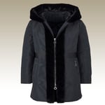 Women Jacket Black Long Sleeves Faux Fur Trim Ladies Hooded Jacket UK 12 EU 38