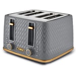 Tower Empire Grey 4 Slice Toaster T20061GRY Modern with Brushed Gold Accents