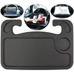 Universal Car Steering Wheel Tray, Two-Sided Design, Food and Laptop Holder, Portable Desk, Mount Table - Black