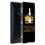 Sony Xperia XZ3 Case, YOEDGE Phone Case Clear with Pattern Queen King Design Shockproof Silicone Gel TPU Personalised Protective Cover Bumper Skin Cases for Sony Xperia XZ3 2018 (King, Black-Gold)