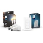 Philips Hue White Ambiance, ampoules LED Connectées E27, Compatible Bluetooth, pack de 2 & Hue Dim Switch Télécommande nomade variateur de lumière V2
