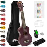 TIGER UKEKIT-PP Soprano Ukulele for Beginners includes Gig Bag, Felt Pick, Spare Set of Strings Now Equipped with Aquila Strings - Purple