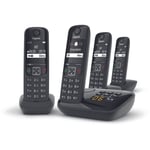 Gigaset AS690A Four - Téléphone sans fil - système de répondeur avec ID d'appelant - ECO DECT\GAP - noir + 3 combinés supplémentaires
