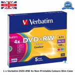 1 x (Pack of 5) Verbatim DVD+RW 4x Non-Printable (5 Discs in Slim Jewel Cased)