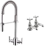 Bristan AR SNKPRO C Artisan Professional Kitchen Sink Mixer Tap with Pull Out Hose, Chrome & N 1/2 C CD 1901 Basin Pillar Taps, Chrome