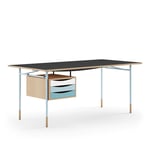 Nyhavn Desk, 170 cm, with Tray Unit, Oak, Light Blue Steel, Cold