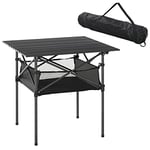 Outsunny 70cm Aluminum Roll-Top Table w/Mesh Bag Camping Outdoor Dining Foldable w/Steel Frame Picnic Lightweight Hiking Furniture Desk, Black