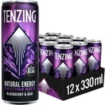 TENZING Natural Energy Drink, Plant Based, Vegan, & Gluten Free Drink, BCAA, Blackberry & Acai, 330ml (Pack of 12)