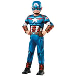 Captain America Deluxe (9-10 År) Dräkt Med Mask Avengers Marvel