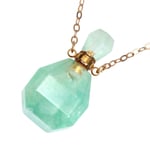 EXCEART Perfume Bottle Natural Crystal Fluorite Wishing Bottle Essential Oil Bottle Pendant with Metal Chain (Light Green)