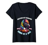 Womens Driving my wife crazy one chicken at a time Funny Horse Farm V-Neck T-Shirt