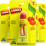 3x Carmex Cherry Moisturising Lip Balm Tube SPF15 Dry Chapped Cracked Lips 10g