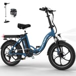 HITWAY Fällbart Elektriskt Cykel 20" - Batteri 36V/13Ah - Motor 250W - 7 Växlar - Blå
