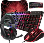 Gaming Keyboard, Mouse, Mouse Pad and Gaming Headset,Wired LED RGB for PC Gamers