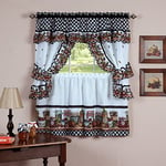 naturally home Mason Jars Kitchen Curtain Cottage Set, Tiers and Ruffled Swag, 36-inch Long