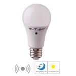 V-Tac 9W LED lampa - Rörelsesensor, 200 grader, A60, E27 - Dimbar : Inte dimbar, Kulör : Varm
