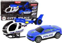 Fordonsuppsättning Helikopter Bil Polis Ljud Blå Lean Toys
