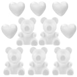 ABOOFAN 10pcs Polystyrene Styrofoam Modelling Foam Heart Bear Shapes Mould for Crafts DIY Rose Bear Flower Arrangements Wedding Valentines Day